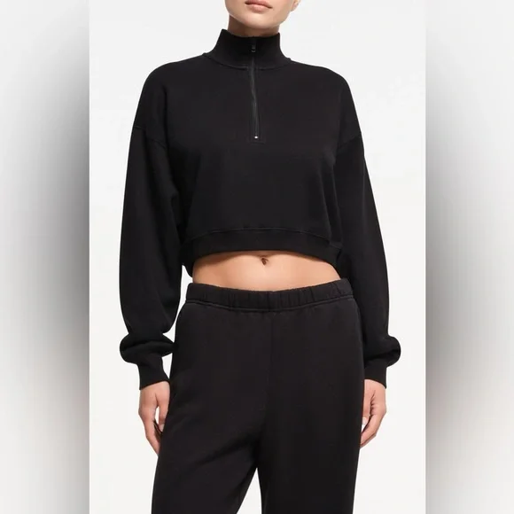 NWT SKIMS Half Zip Crop Cotton Fleece Blend Sweatshirt (M) - Picture 1 of 9